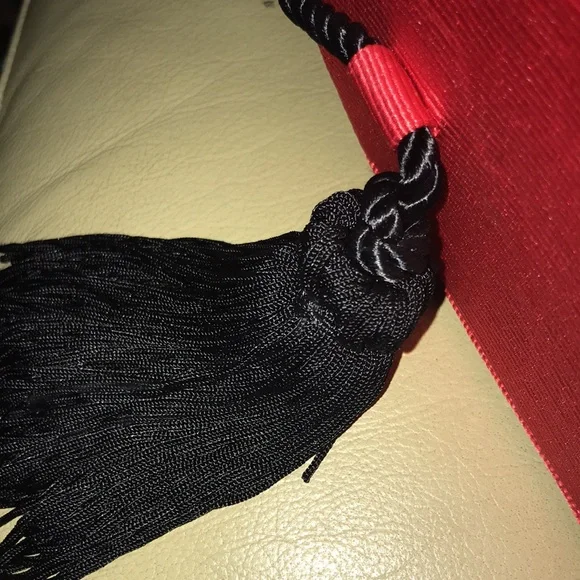 NWOT. Beautiful Red Silk mini bag. Red with black tassels on each side - Picture 5 of 5